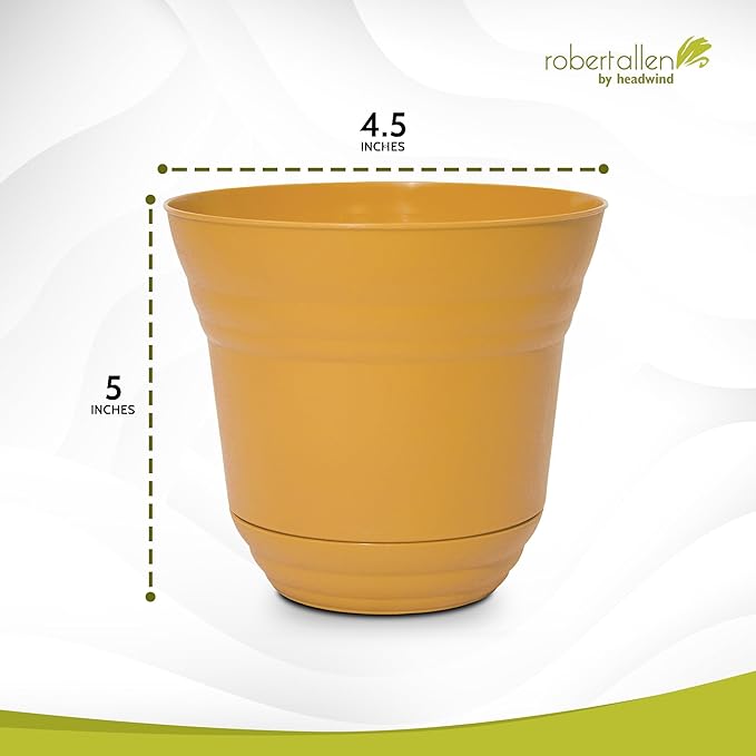 Headwind Traverse Planters – 5" 2 Pack Plastic Plant Pot in Harvest Yellow - Indoor & Outdoor Pots for Plants with Drainage - Decorative Plant Pot, Flower Pots Outdoor for Garden by Robert Allen