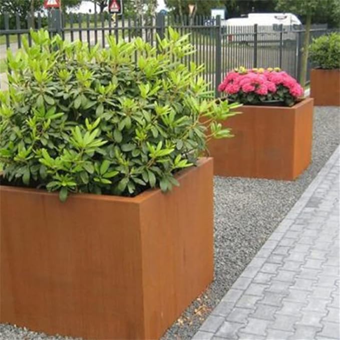 GZGNEEVL Corten Steel Planter Box Metal Outdoor Planter Large Square Cube Rustic Planter Pot Durable Antique Detached for Commercial Residential Tall Plant Patio Deck and Backyard 32 Inch