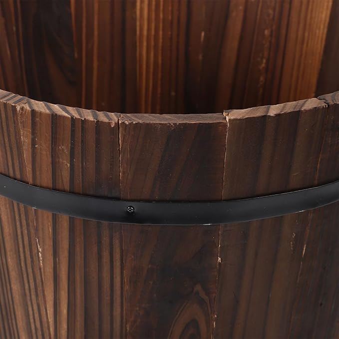 Vaguelly Rustic Wooden Barrels Planters Whiskey Barrels Bucket with Handle, Flower Planter Plant Pots Container Water Wishing Well Pail Garden Backyard Outdoor Indoor Decor