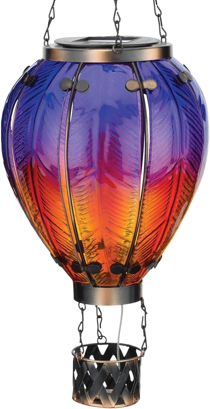 Regal Art & Gift 23.5 Inch Hot Air Balloon Solar Lantern – Hanging Solar-Powered LED Lights, Waterproof Portable Decorative Outdoor Lamp Made of Metal & Glass for Garden, Patios & Pathway – Purple