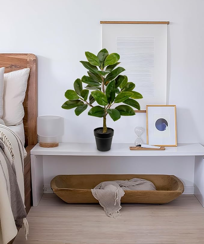 Briful Artificial Magnolia Tree in Black Pot – 26.3in Tall Faux Magnolia Greenery Plant Fake Potted Silk Tree for Home Office Room Kitchen Outdoor Porch Décor