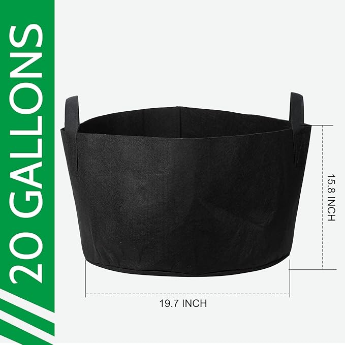 JERIA 12-Pack 20 Gallon, Vegetable/Flower/Plant Grow Bags, Aeration Fabric Pots with Handles (Black), Come with 12 Pcs Plant Labels