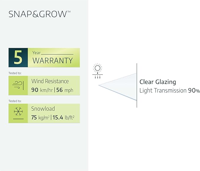Palram - Canopia Snap & Grow 8 Ft. x 12 Ft. Greenhouse Kit Hobby DIY Walk In Green House Heavy Duty Polycarbonate, Aluminium Frame, with Lockable Door and Vent for Outdoors, Garden, Backyard In Silver