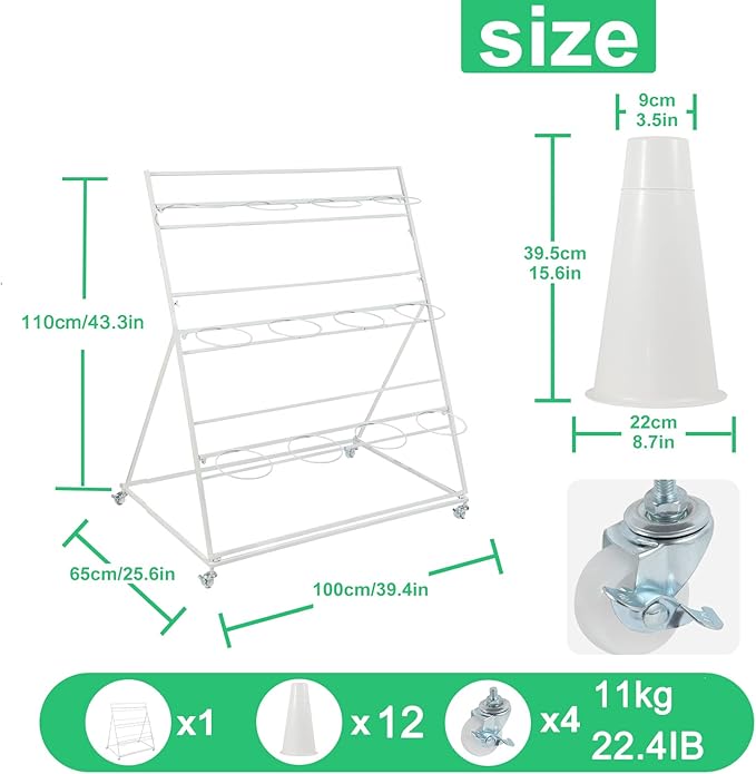 SPTZQURY Flower Display Stand with Buckets, 3 Layers Metal Plant Stand, Moving Florist Bouquet Shelf for Fresh Flower Shop, for Patio Garden, Outdoor Flower Pop-Up Events (White Frame - White Bucket)