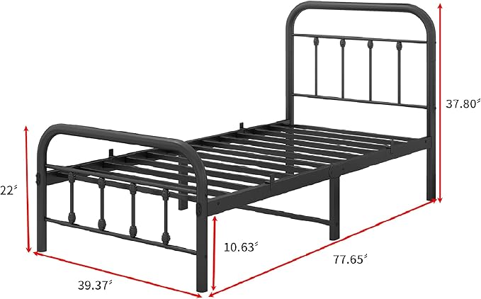DUMEE Metal Twin Bed Frames with Vintage Headboard and Footboard Sturdy Premium Steel Slat Support No Box Spring Needed, Textured Black