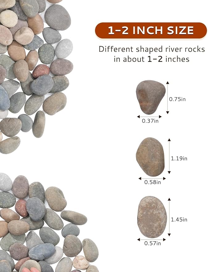 FAHAXIKI Decorative Natural River Rocks 20 LBS - 1-2 Inch Mexican Beach Pebbles for Landscaping, Garden, Walkways, Plant & Outdoor Decor