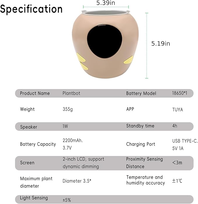 Odpaltoy Smart Plant Pot with Expression, AI Intelligent Flower Pot for Indoor Decoration, Smart Garden Pot with Water/Light/Temperature Sensors, Ivy AI Planter (Pink（Big）)