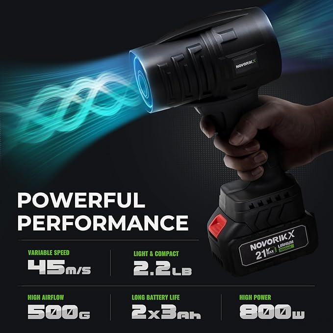 20V Handheld Electric Cordless Leaf Blower 30,000 RPM Includes 2 * 3Ah Batteries & Fast Charger, Lightweight for Patio Cleaning, Lawn Care, Blowing Leaves & Dust - Black