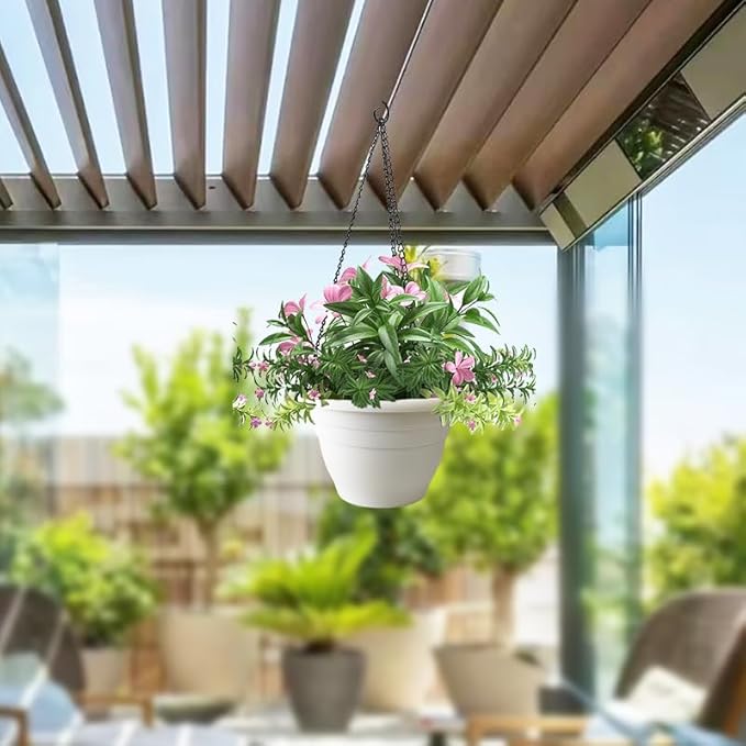 RooTrimmer Plant Pots Set of 5, 10" Outside Diameter Flower Pots, 8.5" Inner Diameter Plant Planters with Drainage Hole, Durable Garden Pots Perfect for Indoor & Outdoor Plant Planting, Decor, White