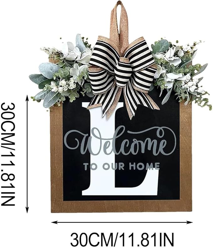 Last Name All Year Wreath, for Front Doors, Spring, Fall, 26 Last Name Letters All Year Round Wreaths, Suitable for Wedding Decorations, Home Porches, Farmhouses, Yards, Garden Decorations, Gifts (L)