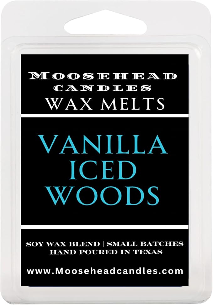 Moosehead candles Iced Vanilla Woods Wax Melts – 4 Pack Soy Wax Melts for Warmers | Vanilla, Cedarwood & Sandalwood Blend | Long Lasting Fragrance | Pet Safe & Handmade in US