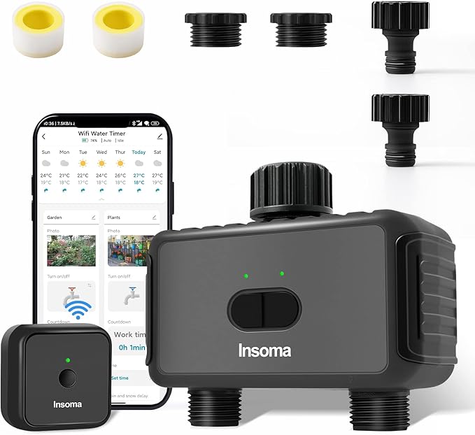 Smart Hose Watering Timer with Wi-Fi Hub, Automatic Irrigation System Controller for Lawns and Yard, Compatible with Alexa