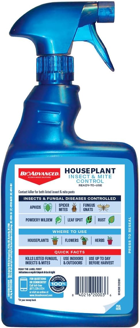 BioAdvanced Houseplant Insect & Mite Control, Ready-to-Use Fungul Disease & Fungus Gnats Killer, 24 oz