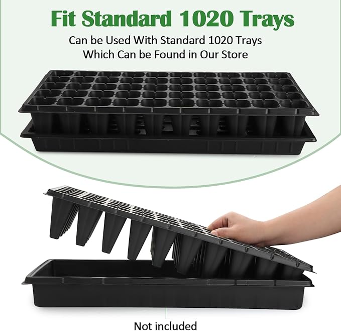 50-Pack Extra-Deep 50 Cell Seed Starter Trays, 3.55" Cone-Shaped Plug Trays for 1020 Flats, Heavy-Duty Plastic Germination Trays for Greenhouse, Garden & Urban Farming