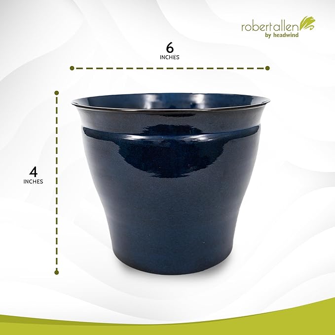 Headwind Glazed Ironstone Avery Collection Decorative Plant Pot – 6" Midnight Sapphire Glazed Decorative Pot – Lightweight & Durable Flower Pots for Indoor Plants - Outdoor Planter by Robert Allen