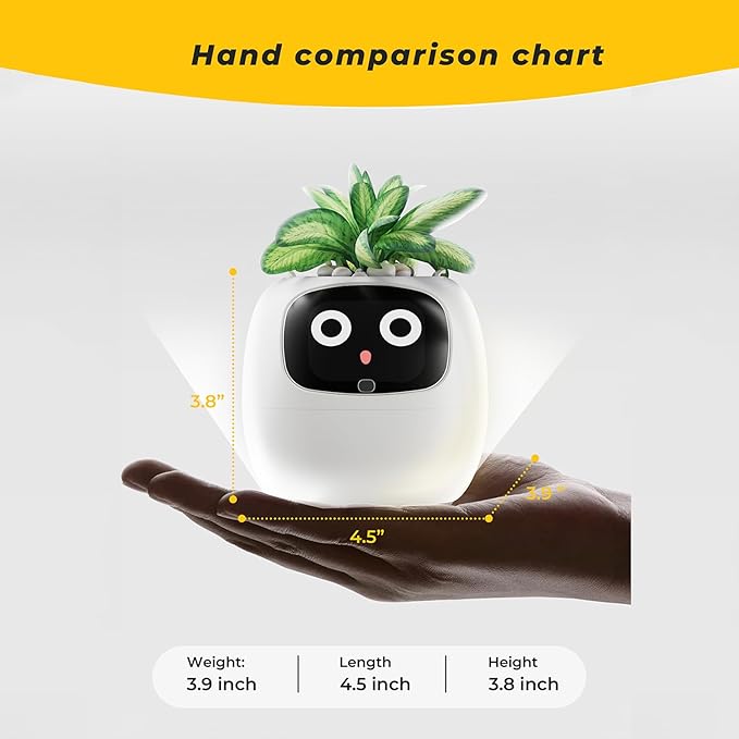 Smart Pet Planter, Smart Plant Pot, With Artificial Intelligence, Time Weather Display, And Multiple Expressions Animation,Lovely Plant Companion, For Desktop Decoration, Gifts,Plant-Free (White)
