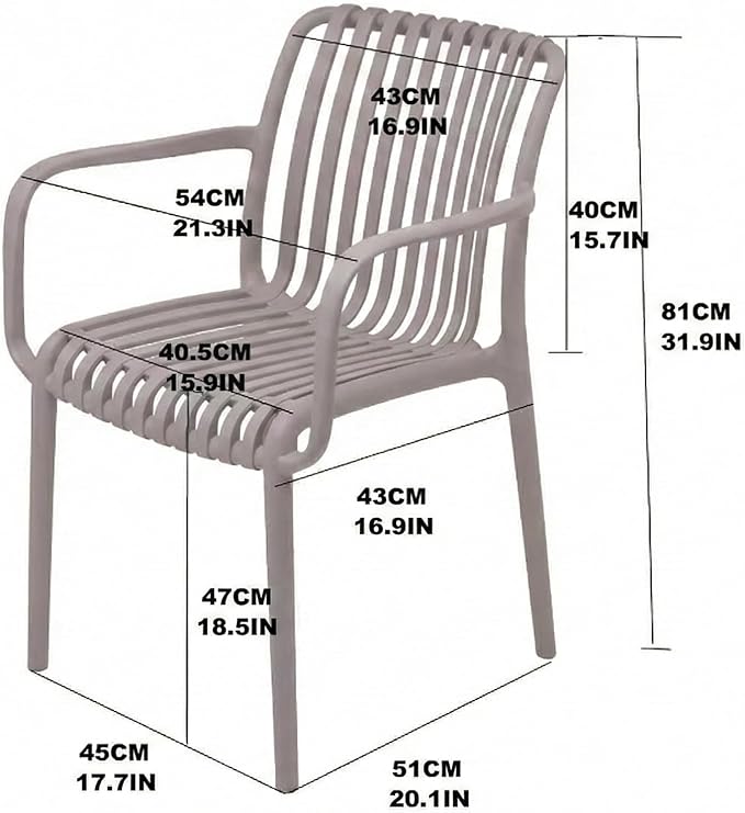 4 x Outdoor Stackable Dining Chair, All-Weather Plastic Patio Chair, Pool Side Chair, Modern Slatted Design for Balcony, Garden, Backyard, Indoor & Outdoor Use (Armrest, Teal Blue)