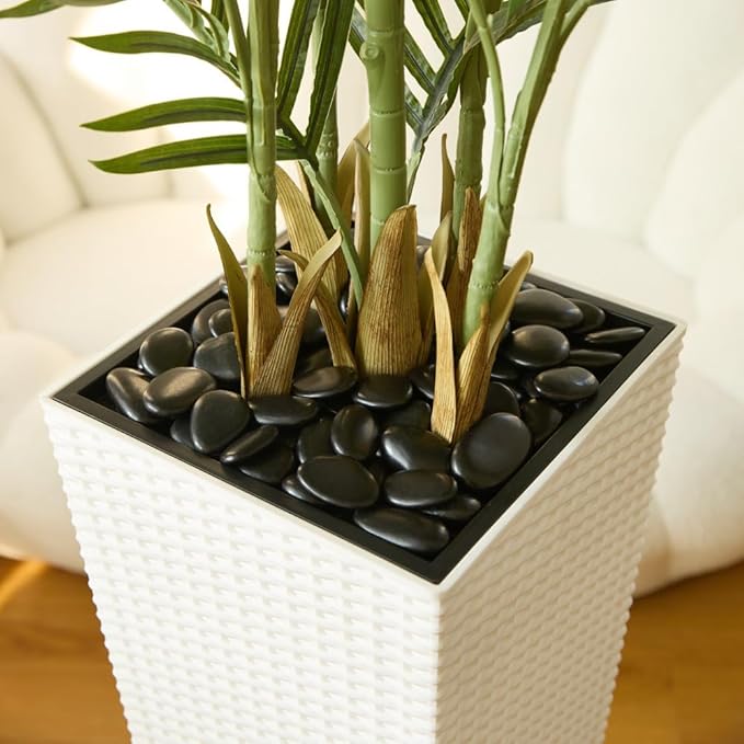 VeriNatural 6FT Artificial Palm Tree - Tall Fake Tree with White Taper Planter & Pebbles, UV Resistant for Indoor & Outdoor Decor - Large Potted Faux Plant for Living Room, Office, Home Decor,VN130