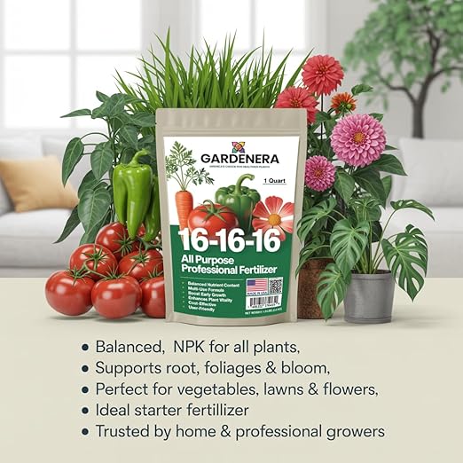 Gardenera 16-16-16 Premium All Purpose Professional Fertilizer - Lawn, Flower, Tree, Shrub & Vegetable Fertilizer (3 Quarts)