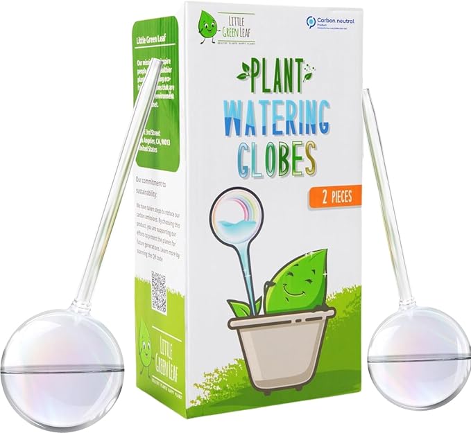 Automatic Plant Watering Globes Self Watering Planter Inserts (Set of 2) | Hands Free Clear Glass Bulbs | Planter Spikes to Support Indoor & Outdoor Plant Health (200ml)