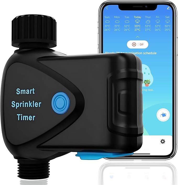 RISOON WiFi Water Timer with Flow Meter - No Hub Required, Flow-Sensing Smart Sprinkler Timer Compatible with Alexa & Google Home, Wireless Remote Garden Irrigation, Real-Time Water Usage Monitor