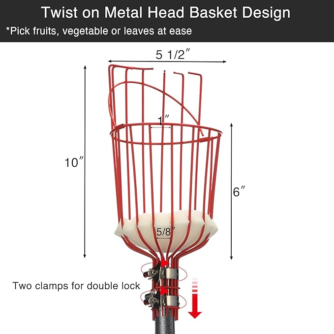DonSail Fruit Picker Pole with Basket Telescoping, Citrus Orange Picker Pole with Basket 35-150 inch Long Handle, Mango Avocado Fig Acorn Pear Pomelo Chery Lemon Picker for Tree
