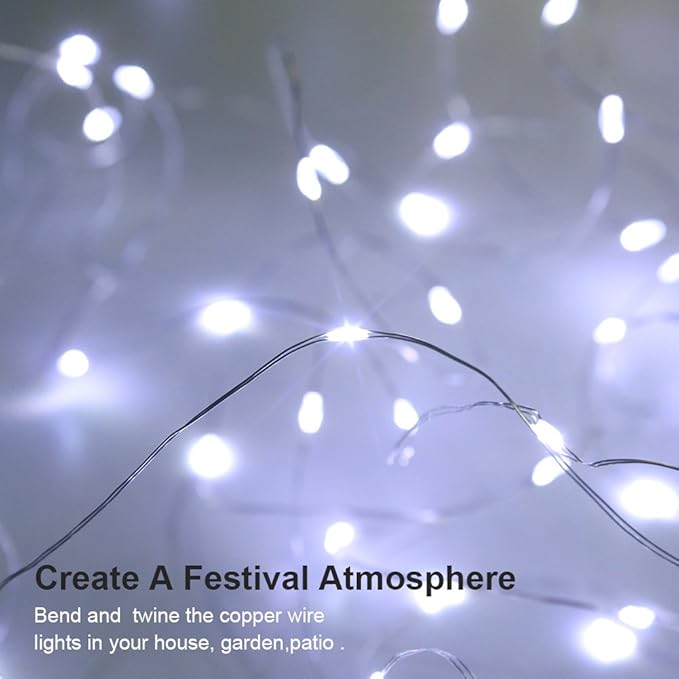 GDEALER 2 Pack Fairy Lights 20 Ft 60 Led Battery Operated Twinkle Lights with Remote Waterproof Twinkle Lights 8 Modes Fairy String Lights for Party Bedroom Wedding Decorations-White