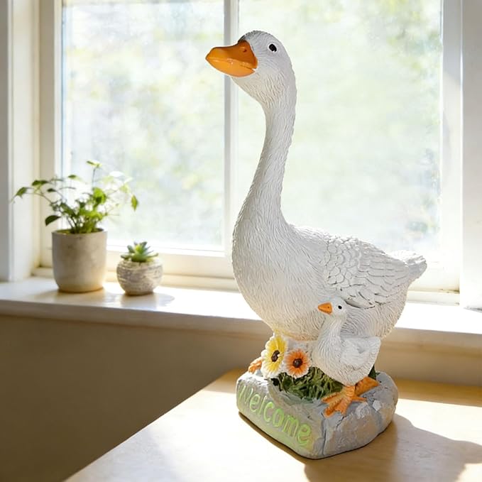 Outdoor Goose Statue, 9.5 Inch Goose Figurines Garden Statues & Sculpture for Patio, Porch and Lawn, Memorial Stone and Gifts for Goose Lover