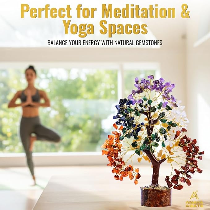 ANAYA AGATE 7 Chakra Tree of Life Crystal Healing Money Tree for Home Living Decor, Office Desk Decor, Handmade Feng Shui Bonsai for Energy, Wealth & Good Luck, Birthday Gifts for Men, Women, Mom