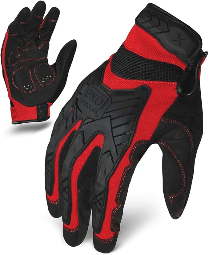 Ironclad EXO Motor Impact Glove; Work Gloves, TPR Impact Protection, (1 Pair), EXO2-MIGR-06-XXL,Black & Red