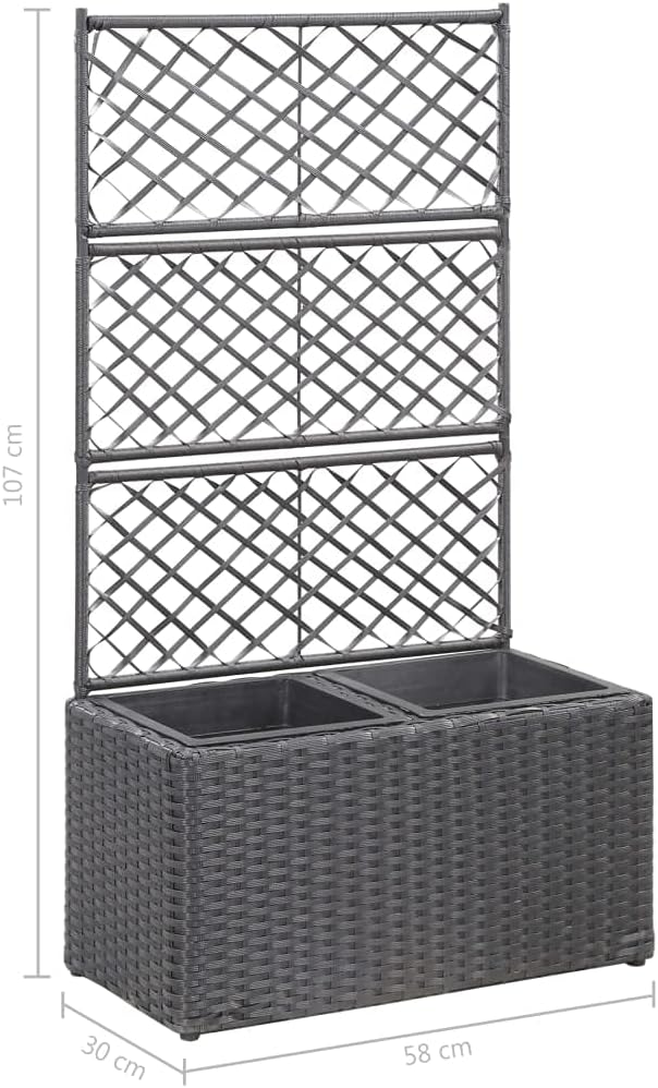 vidaXL Black Poly Rattan Planter with Built-in Trellis and 2 Removable Pots - Stylish and Versatile Garden Feature with Weather Material - Ideal for Climbing Plants and Flowers