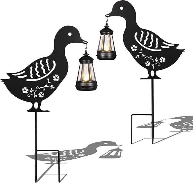 2Pack Solar Outdoor Garden Lights Stakes Solar Metal Flower Duck Lawn Deco Statue Patio, Outdoor Decor, Garden Decorations, Lawn Ornaments