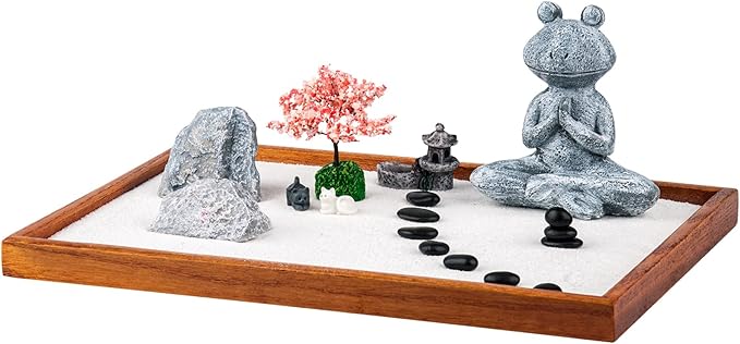 dgudgu Miniature Zen Garden Kit Frog-Shaped 14 x 10 inch