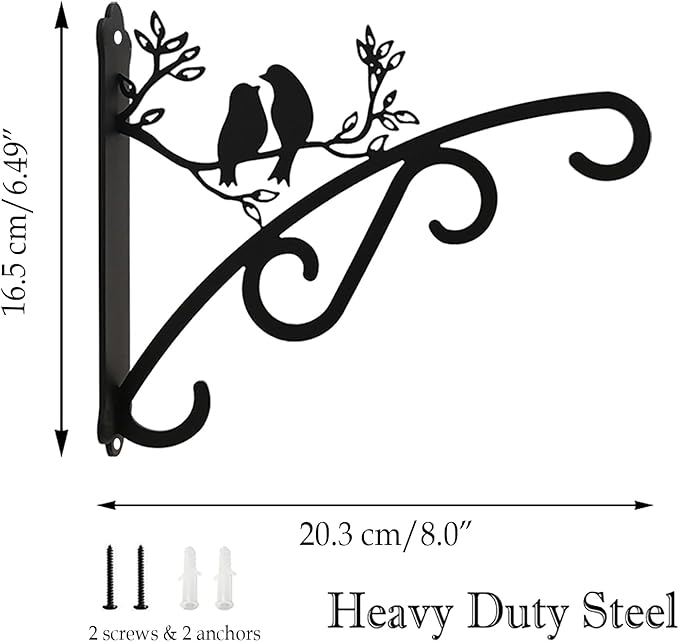 Qktxktzy Heavy Duty Outdoor Hanging Plants Brackets, Plant Hangers with Wall Mounted Solid Steel Indoor Hooks, Basket Lantern/Light/Bird Feeder, Pack of 2 Garden Gifts Black (8 inch Black)