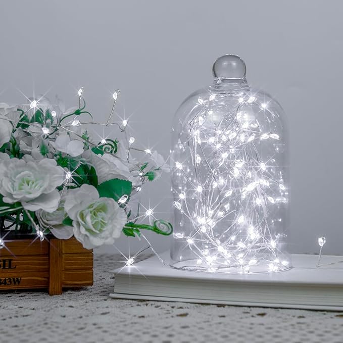Fairy Lights Plug in, 10 Feet 100LED Cool White Silver Wire Firecracker Firefly Lights with Remote, Waterproof Copper Wire Lights for Bedroom Wreath Window Wedding Christmas Tree Decoration