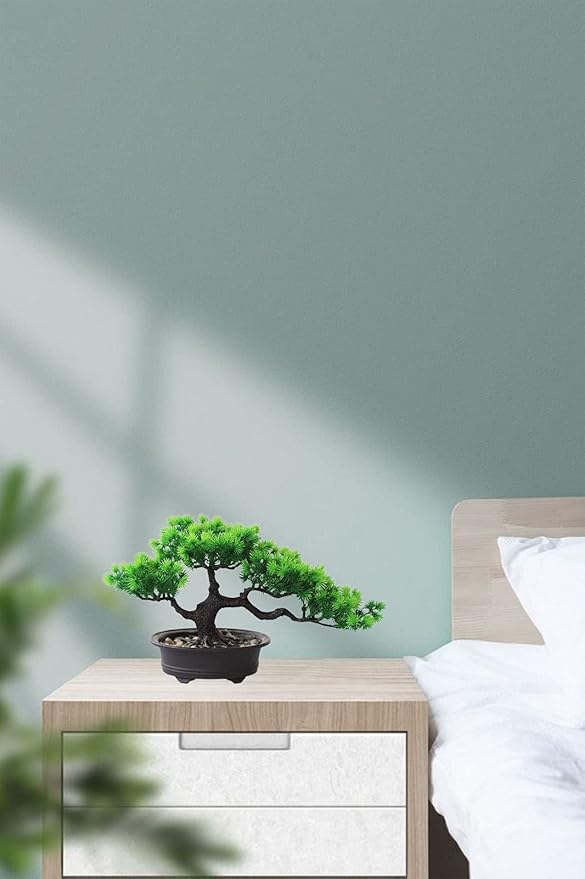 Rozwkeo Artificial Bonsai Tree Fake Plant Decoration Potted Tree Faux House Plants Small Japanese Pine Bonsai Plant for Indoor Home Decoration Office Hotel Windowsill Desktop Display Zen Decor Trees