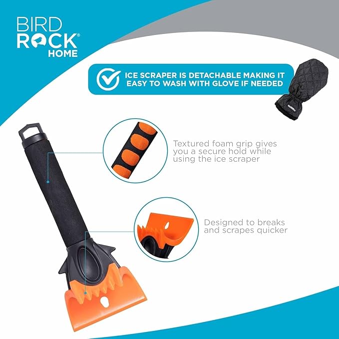 39" Extendable Snow Brush & Ice Scraper with Glove | 11" Wide Squeegee & Bristle Head | Lightweight Aluminum Body with Ergonomic Grip | No Scratch Winter Cleaning Tool for Cars & SUVs