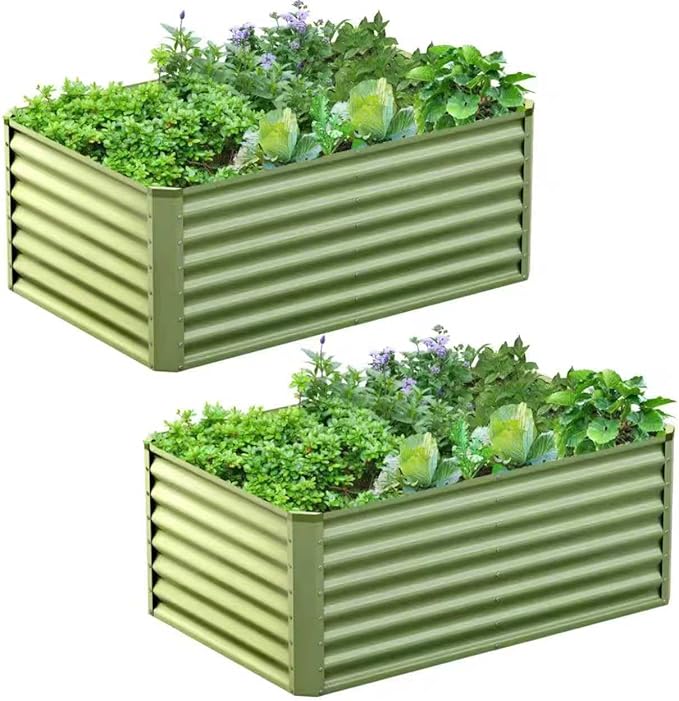 4x2x2FT Galvanized Raised Garden Bed Kit, Galvanized Planter Raised Garden Boxes Outdoor, Large Metal Raised Garden Beds for Vegetables-Green