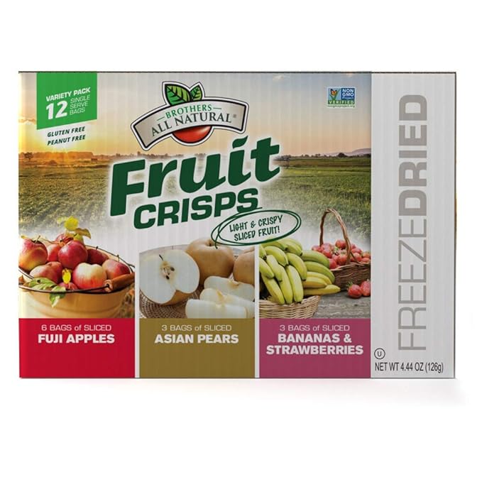 Brothers All Natural Freeze Dried Fruit Crisps, Variety Pack, 24 Single Serve Bags, Fuji Apple, Asian Pear, Banana Strawberry, Made with 100% Fruit, Gluten Free, Soy Free, Vegan, Healthy Snack