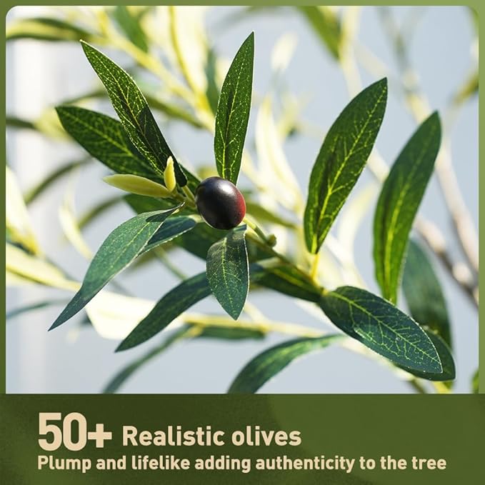 VeriNatural Artificial Olive Tree 5ft, Tall Fake Tree for Indoor & Outdoor Decor with Black Pot & Pebbles, UV Resistant Silk Leaves, Realistic Faux Potted Plant for Living Room,Office,Home Decor,VN137