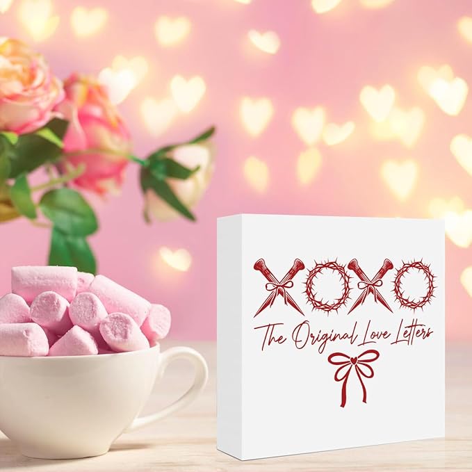 Valentines Day Decorations, Valentines Day Gifts for Her Him, Gift for Boyfriend Girlfriend, Xoxo Anniversary Christian Wooden Box Sign Husband Wife Home Office Bedroom Desk Shelf Decor