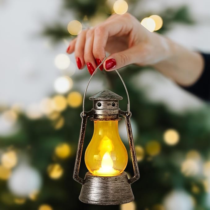 12Pcs LED Mini Vintage Lanterns Decor Indoor Decorative Outdoor Hanging Lantern Decorative Small Candle Lanterns Farmhouse Decor for Wedding Centerpiece,Halloween,Christmas,Farmhouse Decorative