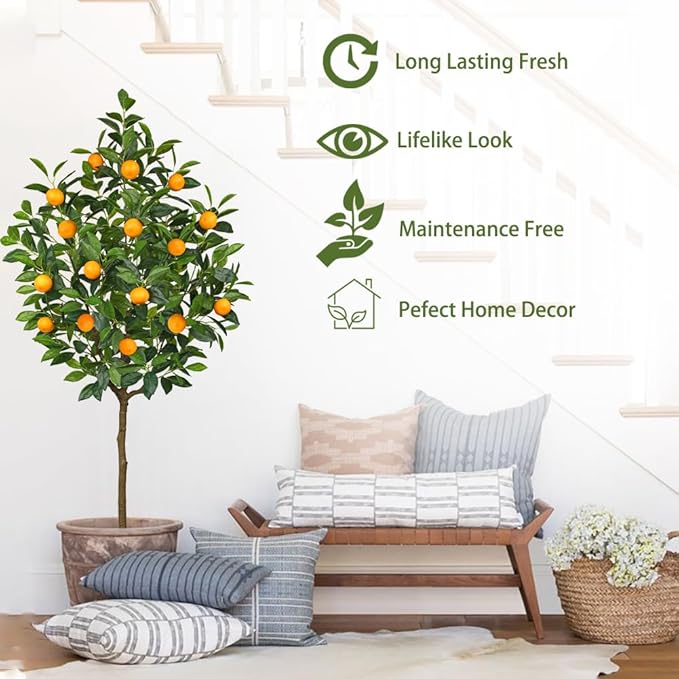 Artificial Orange Tree 5ft Fake Citrus Fruits Plant in Pot Large Fake Floor Plants Faux Trees Indoor Orange Decorations for Home Living Room Office