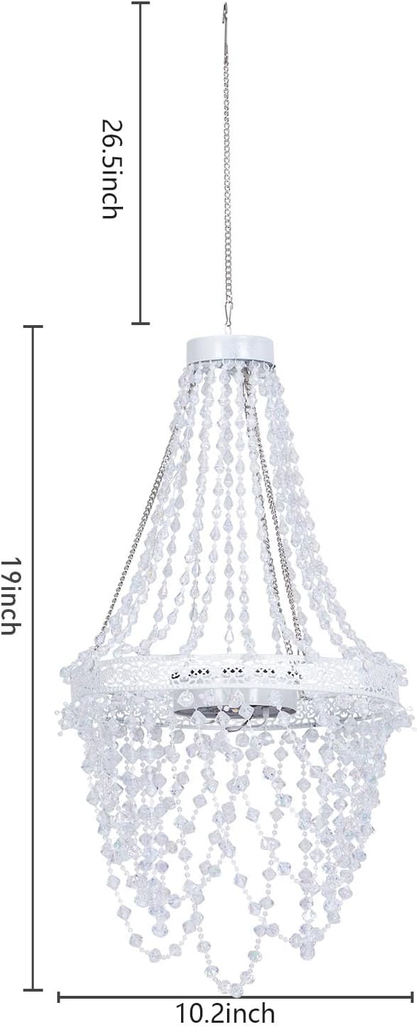 Solar Hanging Acrylic Crystal Chandelier Outdoor Garden Decorative Lights Powerful Lithium Battery 54 Warm LEDs Easy Hanging Waterproof Outdoor Lantern for Valentine Garden Gazebo, Party, Wedding,Tree