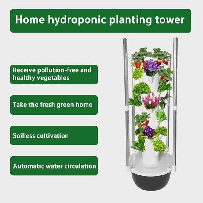 GRETEGO G&GO Hydroponics Growing System Kit with LED Grow Lights, Aero Gardening System, Hydroponic Tower, 28 Net Pots, Tomato, Green Salad, Strawberry Tower for Your Indoor Vegetable Garden