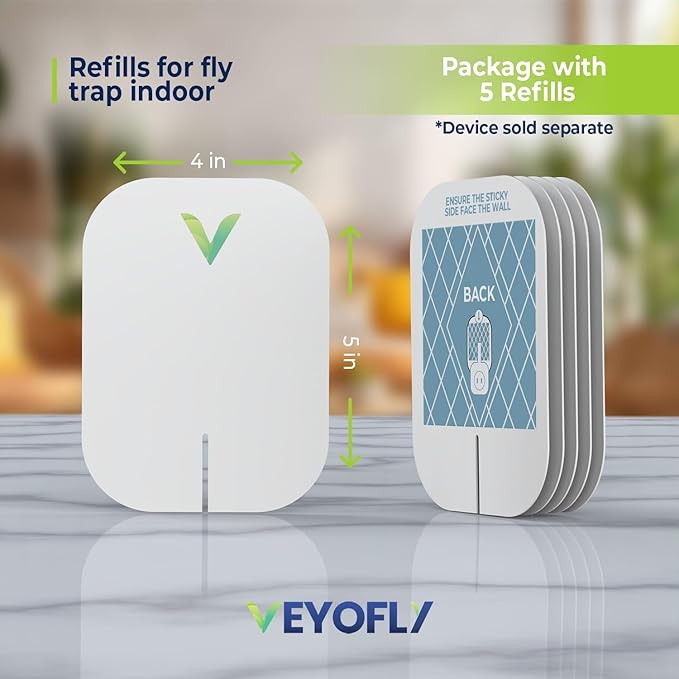 VEYOFLY Gnat Traps for House Indoor Refill, Fly Trap Indoor, Fruit Fly Traps for Indoors, Fly Catcher Indoor, Fly Trap, Plug in Catch for Fruit Flies, Moths, Gnats, Mosquito Trap (Pack of 5 Refills)