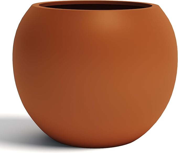 DTY Signature Mount Sherman 12.6''D x 9.8''H Modern Indoor Outdoor Fiberstone Sphere Planter, Durable Round Garden Pot, Weather Resistant, Drainage Hole & Rubber Plug - Small, Terracotta