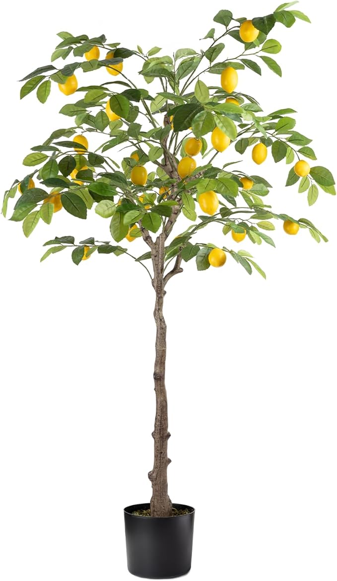 Artificial Lemon Tree, 5FT Tall Fake Lemon Plant in Pot, Faux Lemon Fruit Tree for Indoor Home Decor Office Living Room