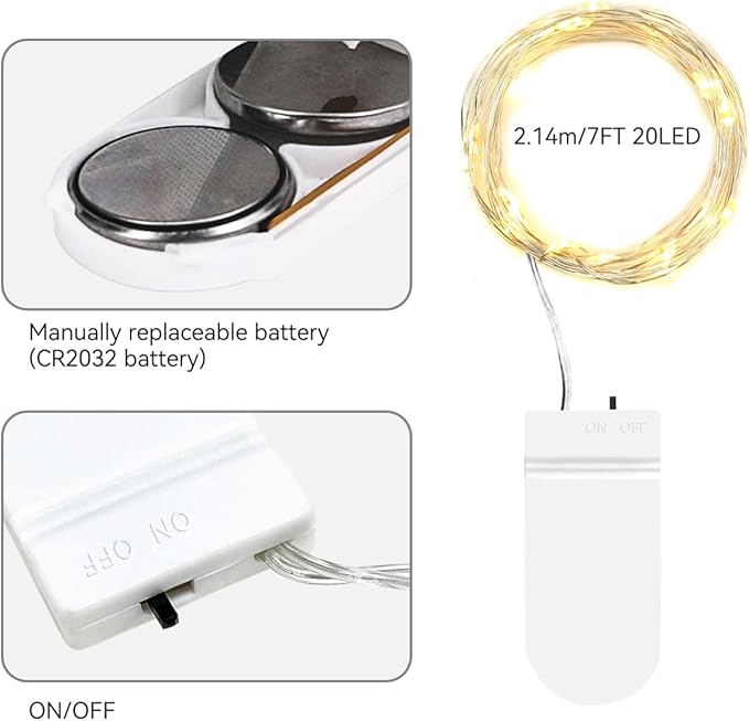 litogo 50 Pack Battery Operated 7ft 20 LED Fairy Lights, Waterproof Silver Wire Mini Lights for Mason Jars, DIY Wedding Party Christmas Bedroom, Warm White