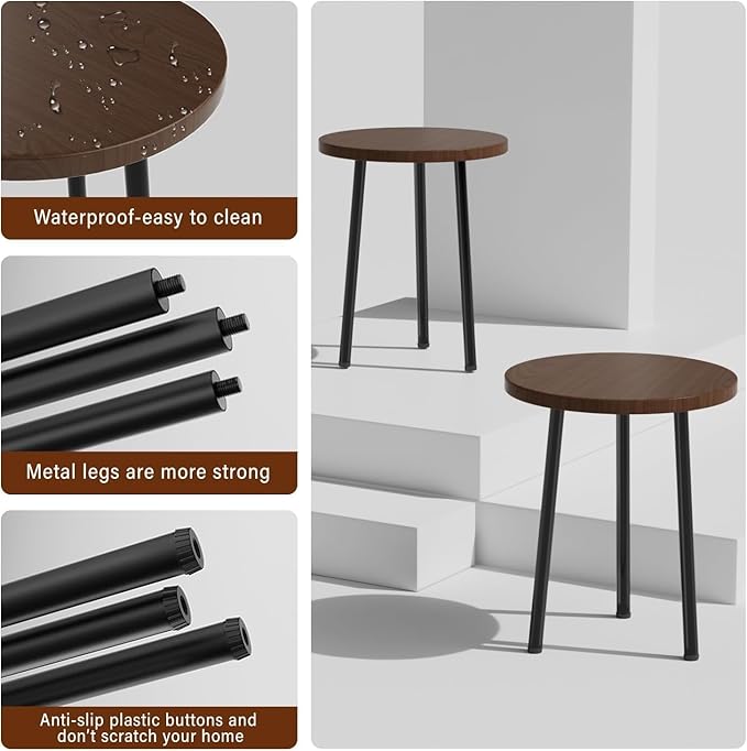 SAKSUN Plant Stand Indoor 14'': Indoor Plant Stand 2 Pack Metal Plant Table - Wood Plant Stool Outdoor Small Round Side End Table Mid Century Modern Decor - Home Decor